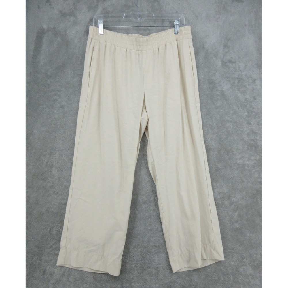 Ann Taylor Pants Womens Size M Beige Elastic Waist Pockets Pull On Relaxed Tan